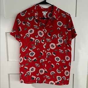 J. Crew Vibrant Red Floral button down short sleeve